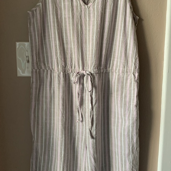 DREW Anthropologie Cotton Striped Sleeveless V-Neck Jumpsuit - Picture 7 of 13